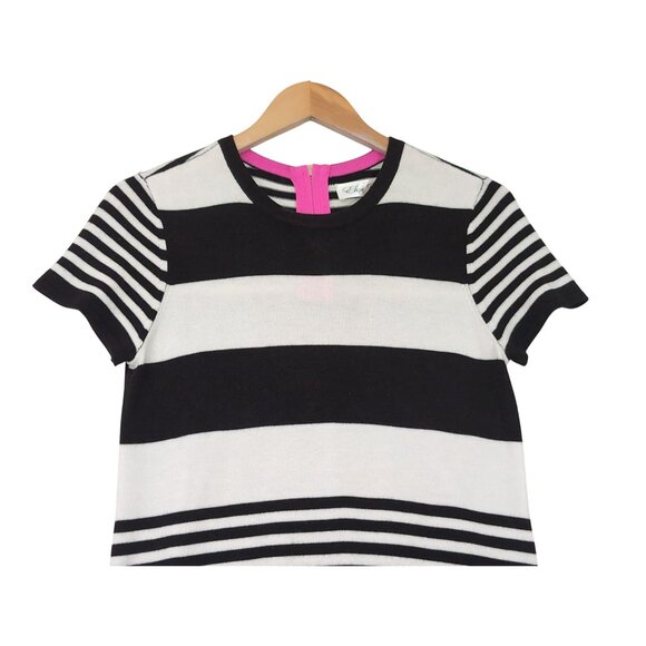 Eliza J Dress Womens 4 Petite Black White Knit Short Sleeve‎ Sheath Preppy - Picture 5 of 13